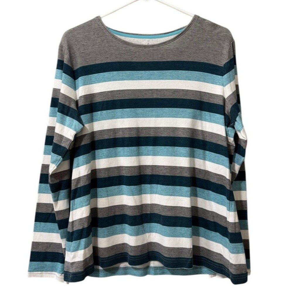 Croft & Barrow Women Long Sleeve The Classic Tee Shirt Size XL Striped Casual